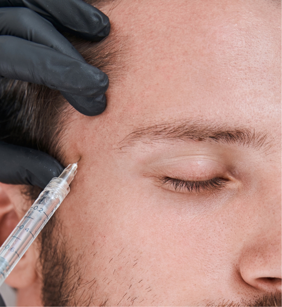 Southern Face and Body man facing the camera close up of getting injectable