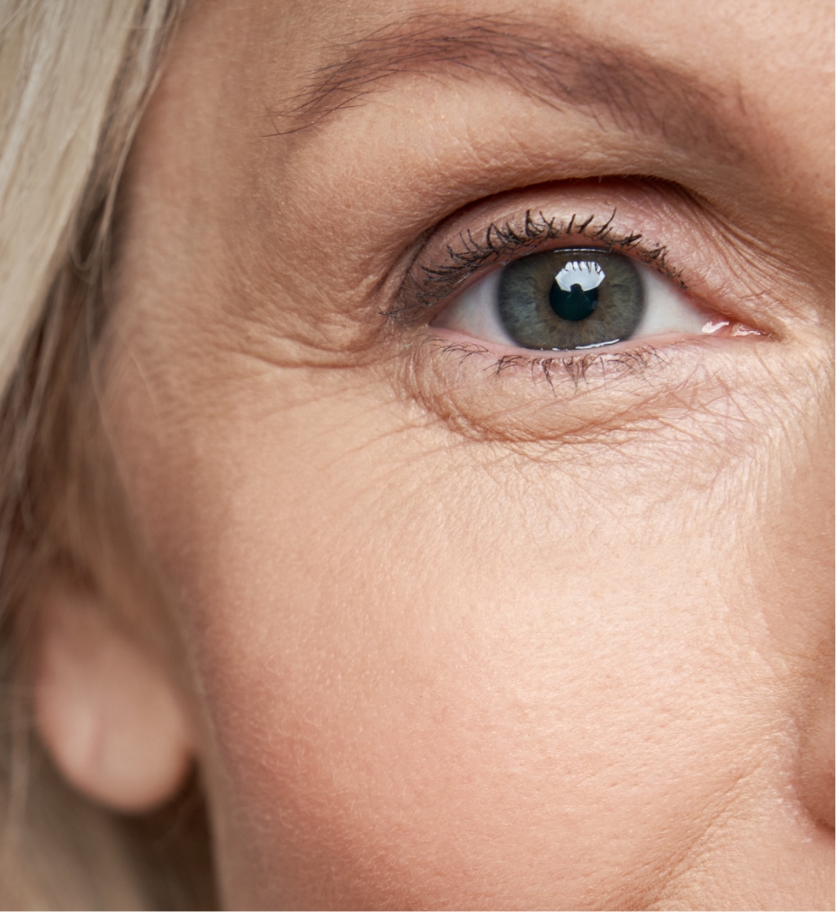Southern Face and Body lady facing the camera close up of her eye with smooth skin